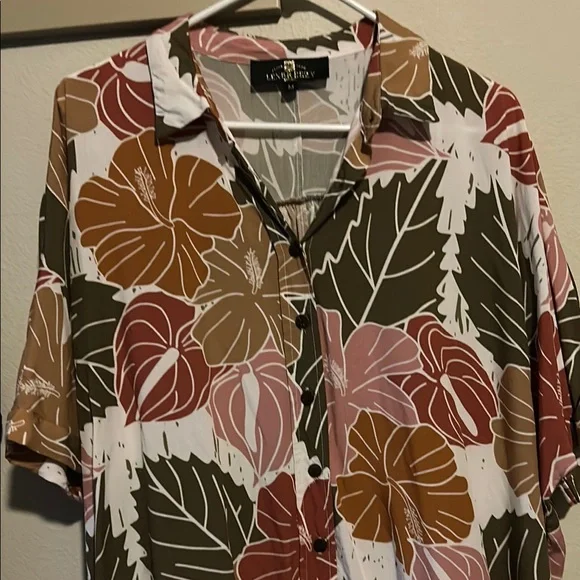 Lex Breezy womens Tropical Leaf Print Shirt - Green, Brown, White - Picture 3 of 4